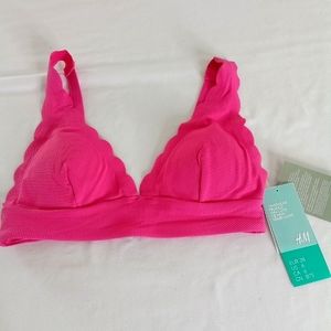 H&M NWT Fuschia Hot Pink Scalloped Edge Padded Bikini Top Size 6 New